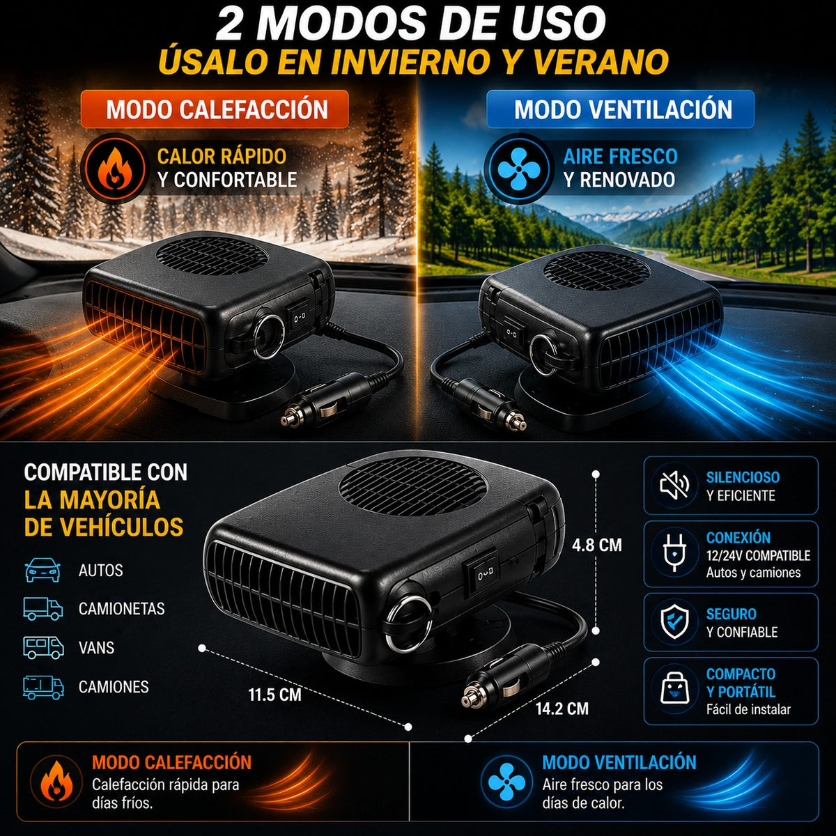 CALEFACTOR AIRFLOW 2 EN 1™ CALIENTA, ENFRÍA Y DESEMPAÑA EN SEGUNDOS