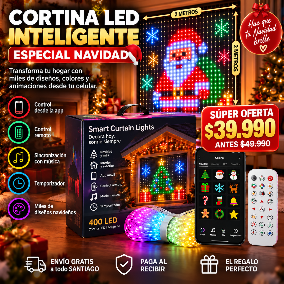Cortina Inteligente Led Navideña