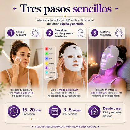 Máscara Facial LED 7 colores | Tecnología de belleza profesional