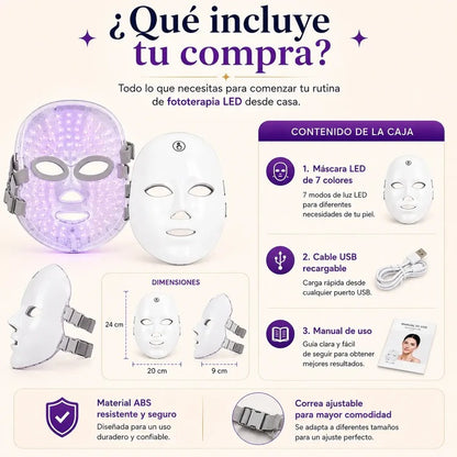 Máscara Facial LED 7 colores | Tecnología de belleza profesional