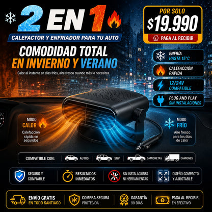 CALEFACTOR AIRFLOW 2 EN 1™ CALIENTA, ENFRÍA Y DESEMPAÑA EN SEGUNDOS